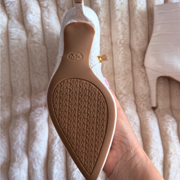 Michael Kors Cream Croc-Embossed Ankle Booties - Picture 6 of 9